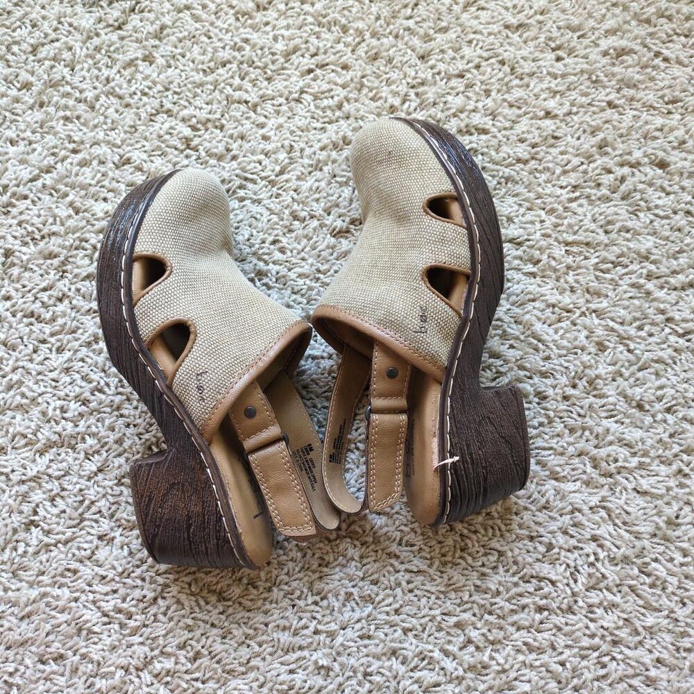 BOC Women's Tan and Cream Clogs Size 6